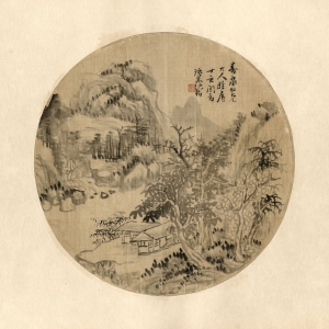 沈瀚 山水扇页 清光绪十三年（1887） 纸本设色 25×25cm    款识：寿泉仁兄大人雅属，丁亥闰三月，咏荪沈瀚。 印鉴：咏荪（朱文）