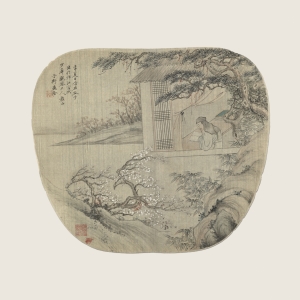 应铨 人物图扇页 清  绢本设色 23×26.5cm   款识：壬申夏日仿石谷子法于卯江客次。少皋观察大人教正。子衡应铨。 印鉴：应铨（白文）